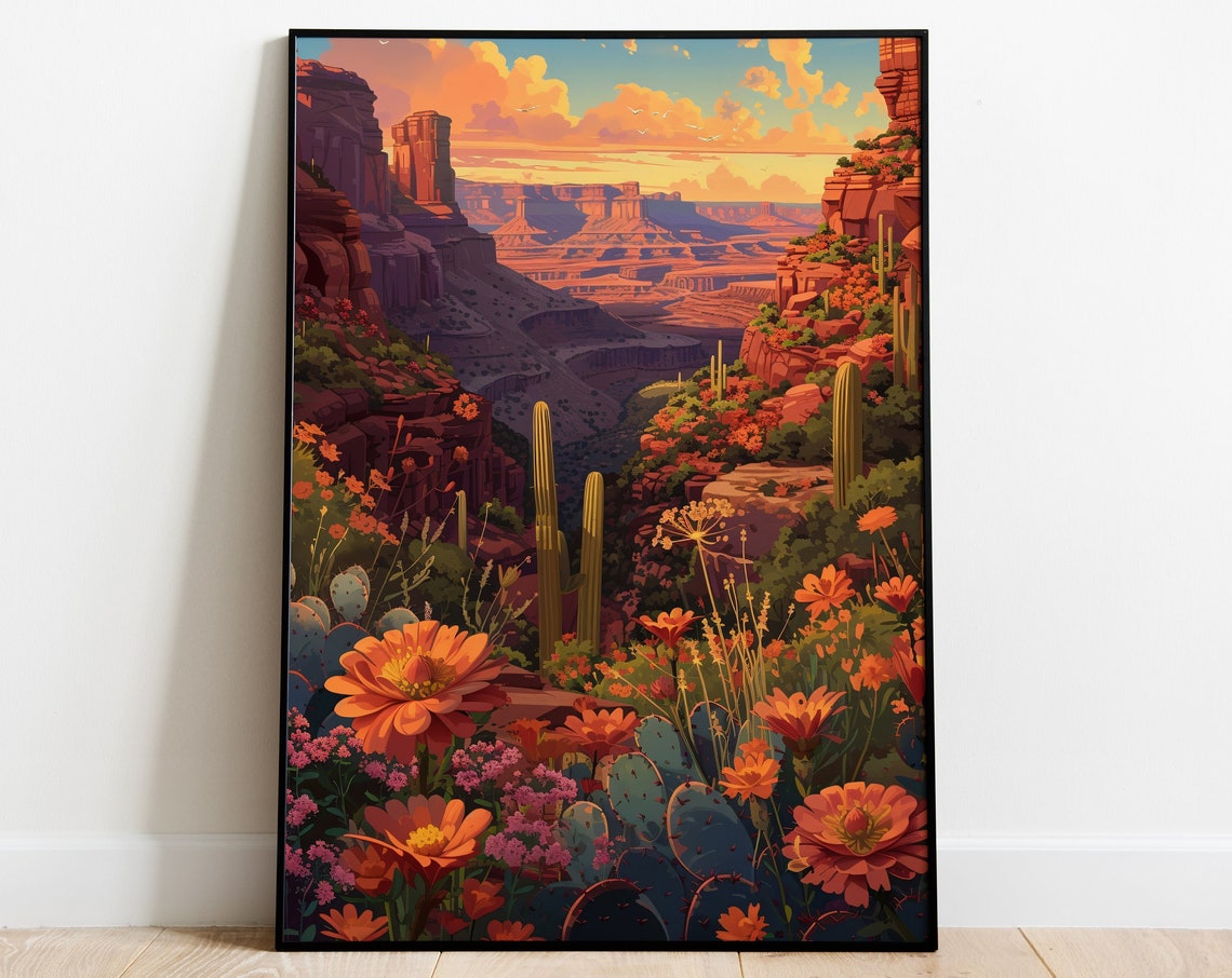 Arizona Travel Print United States Of America Poster Housewarming Gift Cactus Colorful Wall Art Bright Vibrant Art Desert Painting