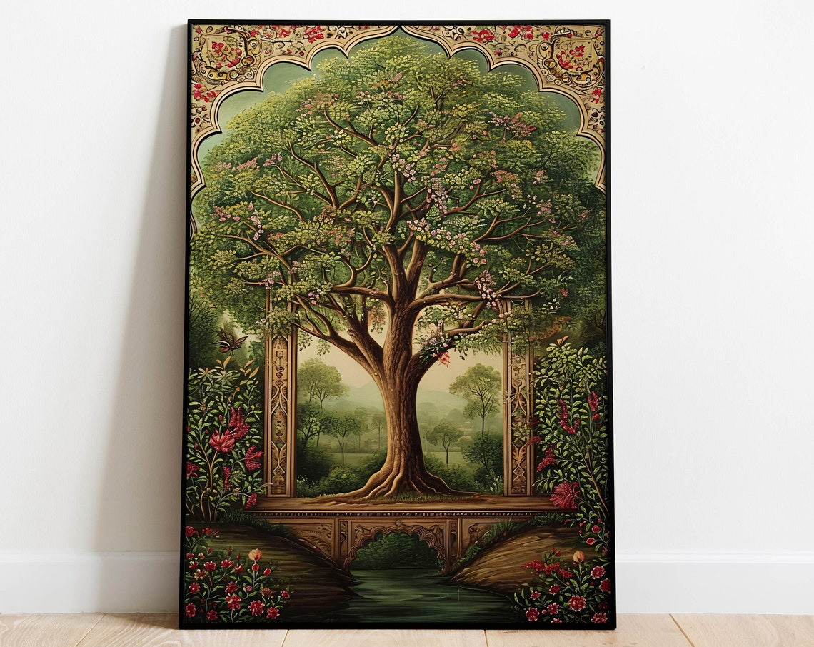 Indian Tree Of Life Lush Green Mughal Arch Garden Scene Poster