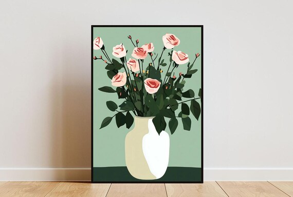 Rose Poster Rose Print Botanical Print Flower Print Flower Poster Tropical Poster Boho Print Rose Wall Art Pink Flower Poster