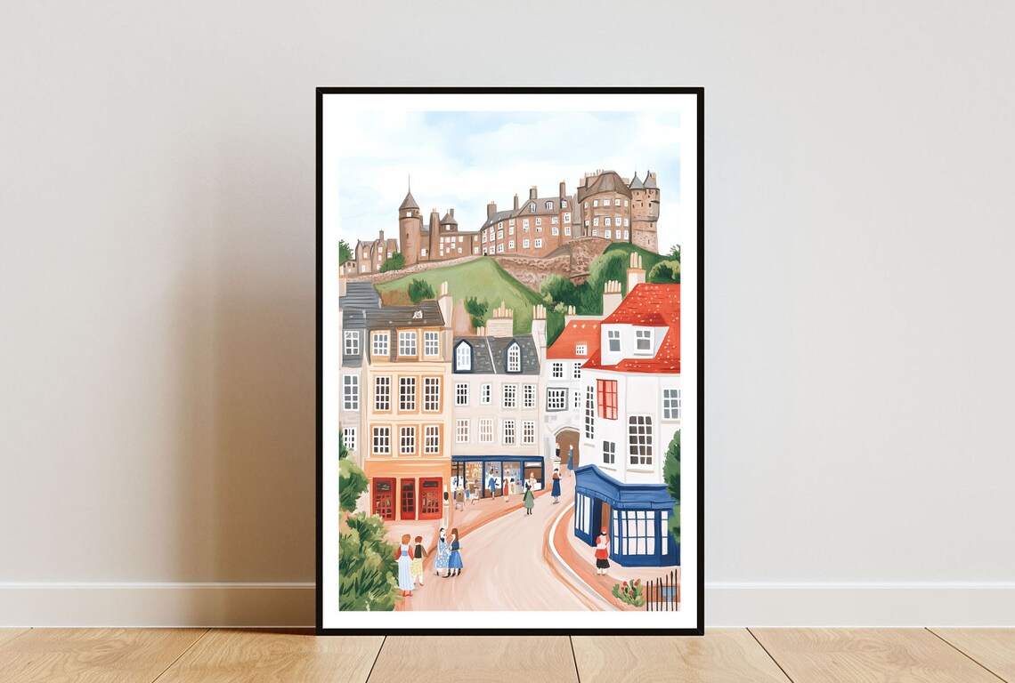 Edinburgh Castle Above The Royal Mile Colorful Street Scene Poster