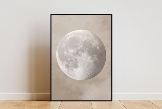 Beige Full Moon Neutral Minimalist Celestial Poster Lunar Wall Decor Art
