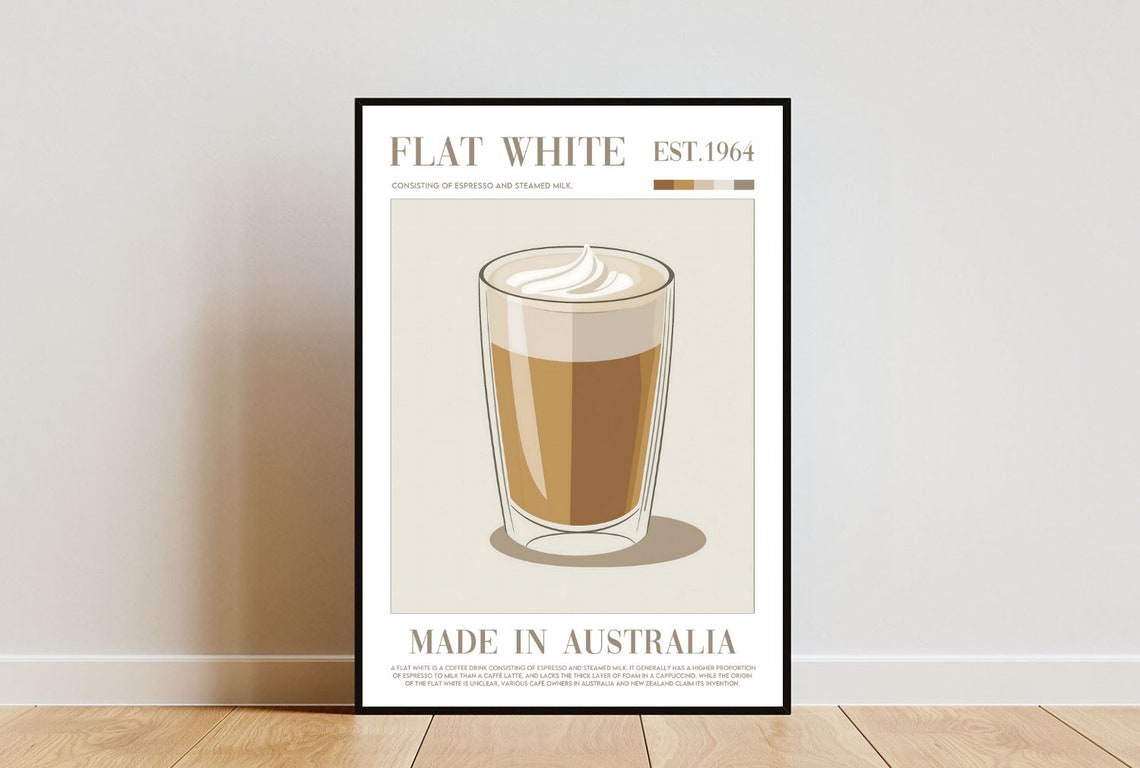 Flat White Coffee Illustration Kitchen Cafe Wall Decor Poster