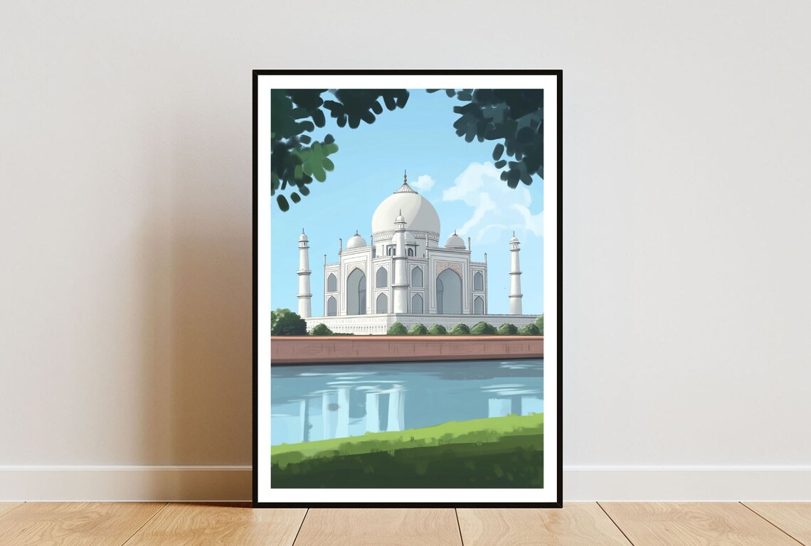 Taj Mahal Agra India White Marble Wonder Travel Scene Art Poster