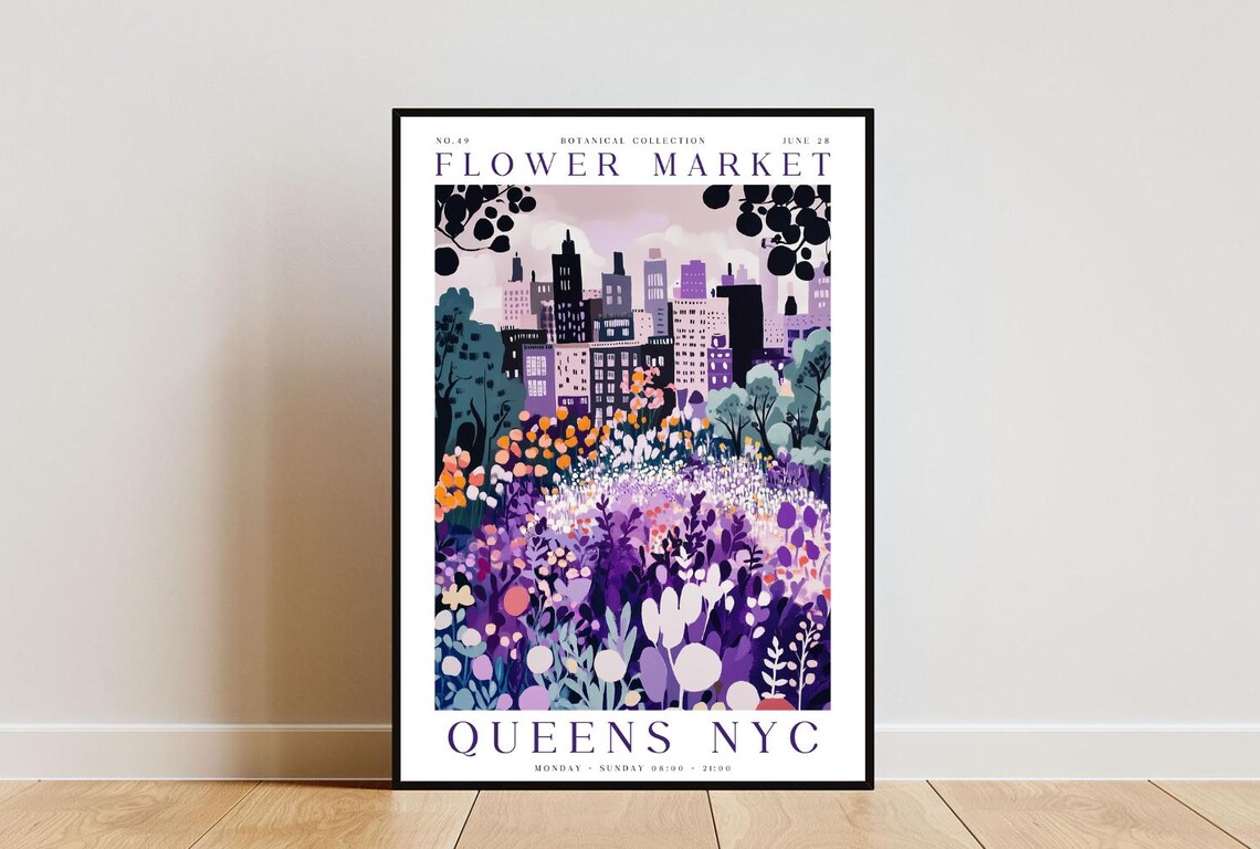 Queens NYC Flower Market Purple Wildflower Meadow Blooms Poster