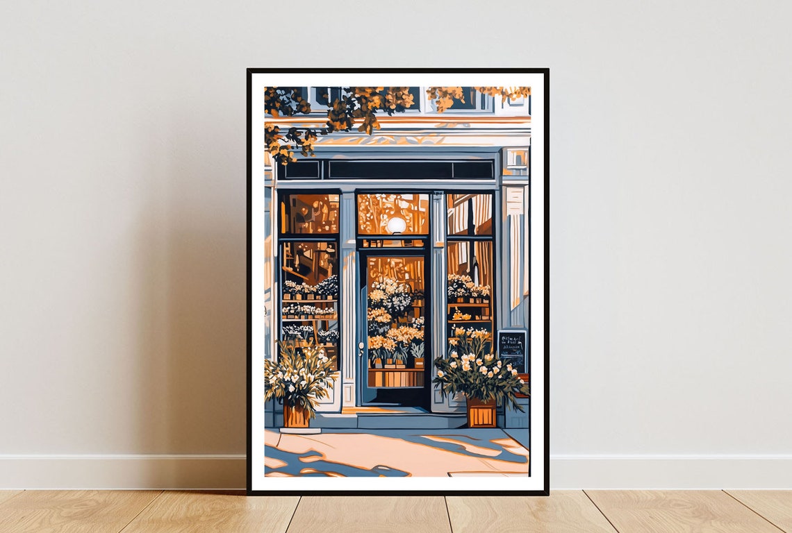 Vintage Florist Shop At Dusk With Flower Filled Windows Poster