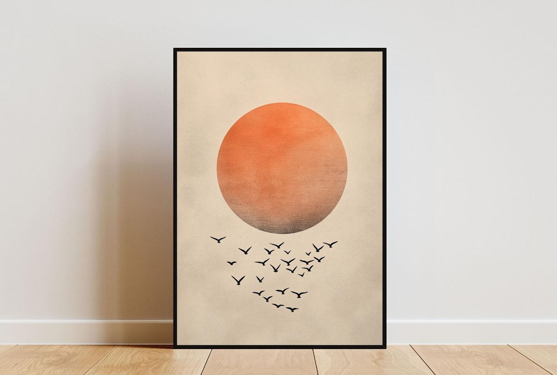 Beige Sun Poster, Neutral Space Wall Art Print