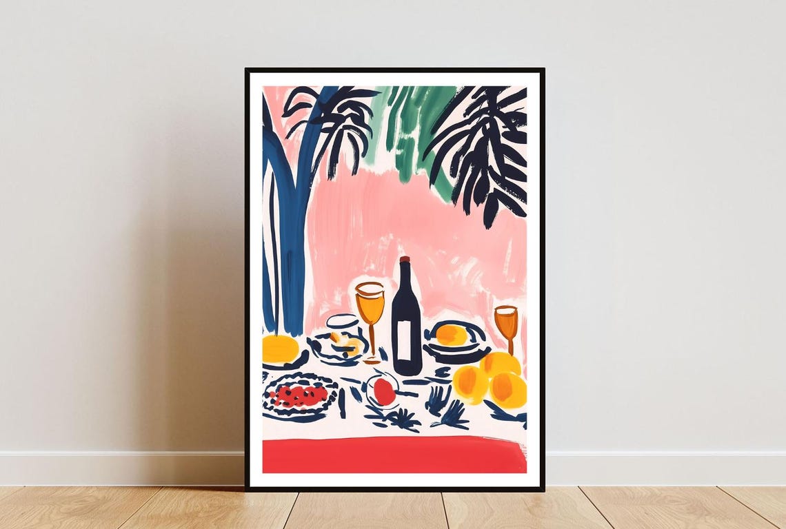 Colorful Dinner Party Wine Fruit Table Modern Abstract Poster