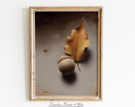 Acorn And Fallen Leaf Vintage Still Life Oil Painting Print Decor