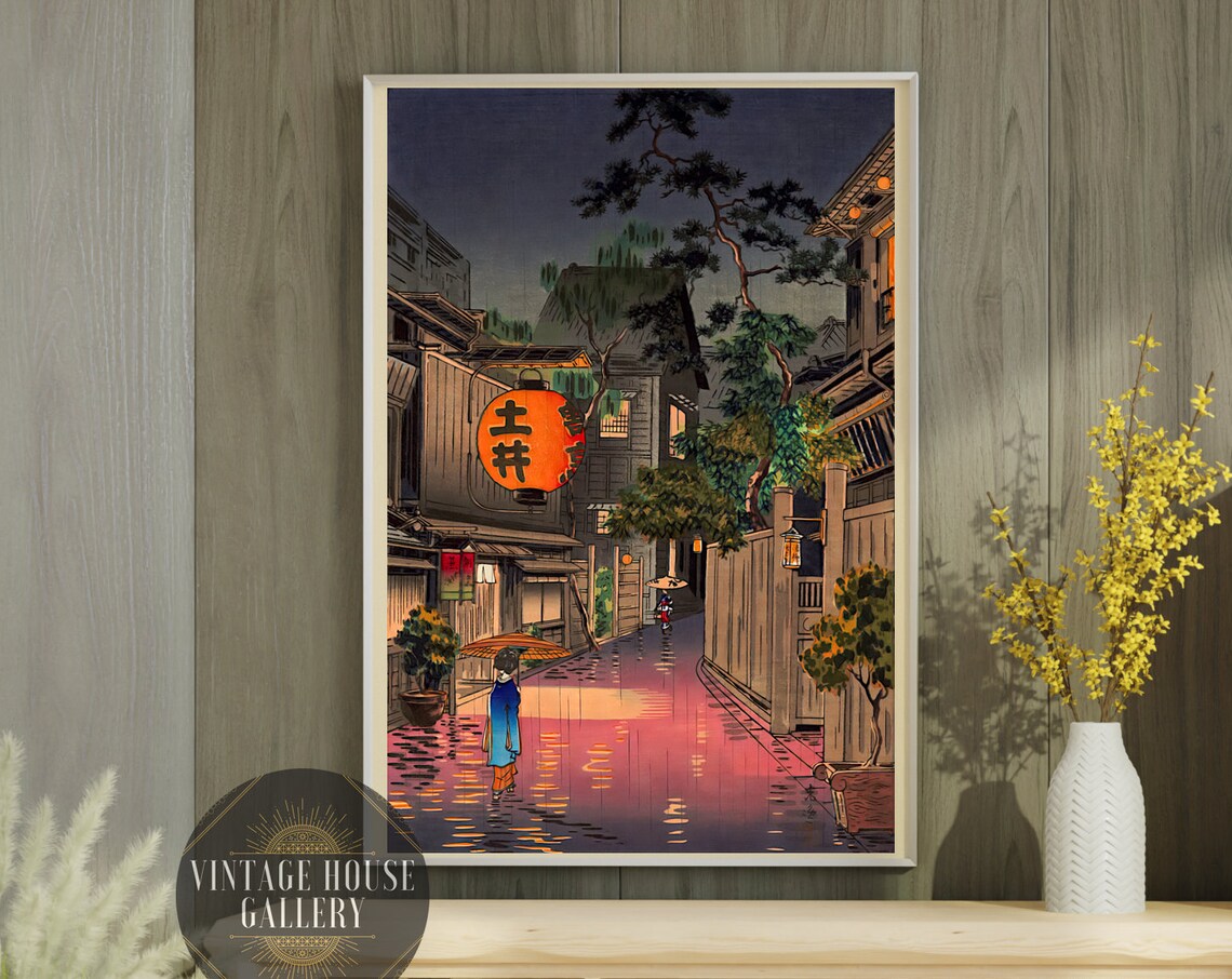 Tsuchiya Koitsu 1939 Rainy Night Street Woman With Umbrella Poster