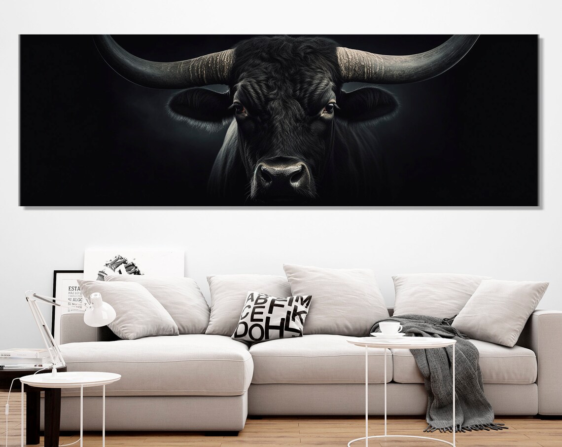 Black Texas Longhorn Art Print, Modern Farmhouse