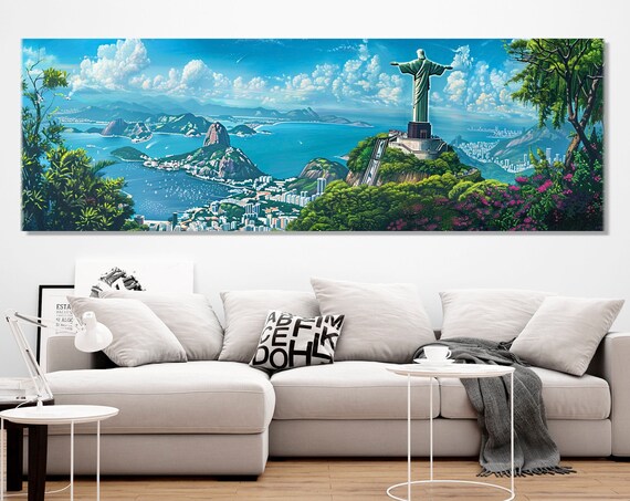 Rio De Janeiro Christ Redeemer Sugarloaf Bay Blue Sky Travel Poster