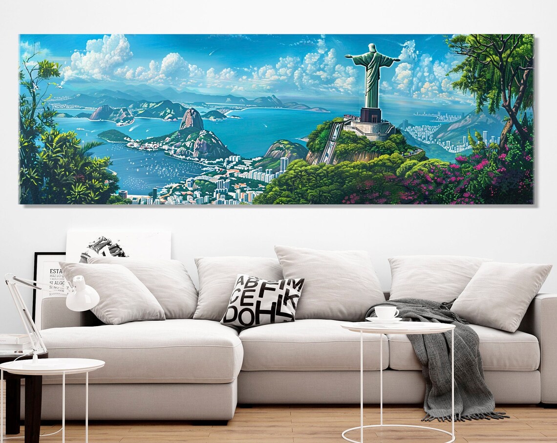 Rio De Janeiro Christ Redeemer Sugarloaf Bay Blue Sky Travel Poster