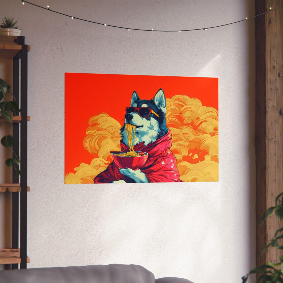 Cool Husky Wearing Sunglasses Slurping Noodles Fun Art Poster - Image 3