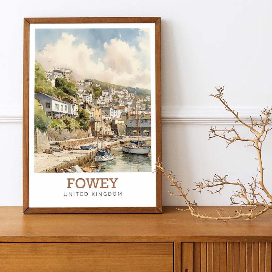 Fowey Harbor Cornwall England Watercolor Coast Town Travel Poster - Image 3