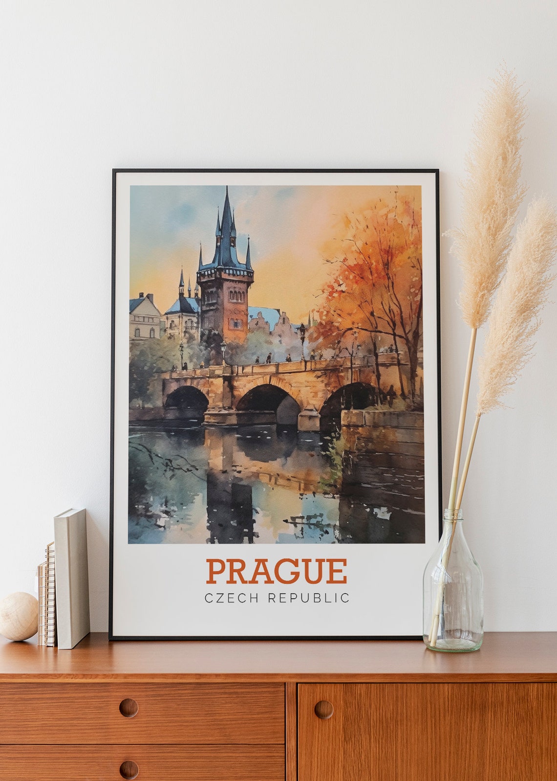 Prague Czech Republic Stone Bridge Sunset Watercolor Europe Poster - Image 3