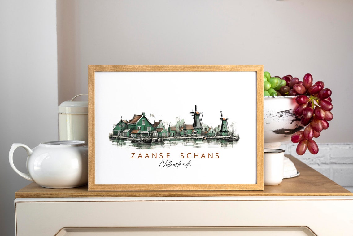 Zaanse Schans Netherlands Windmills Watercolor Village Poster - Image 3
