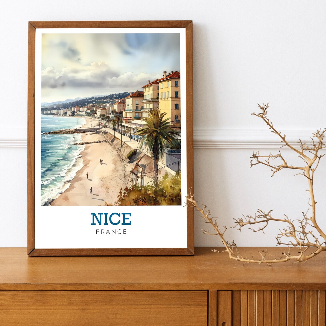 Nice France Riviera Beach Promenade Watercolor Travel Art Poster - Image 3