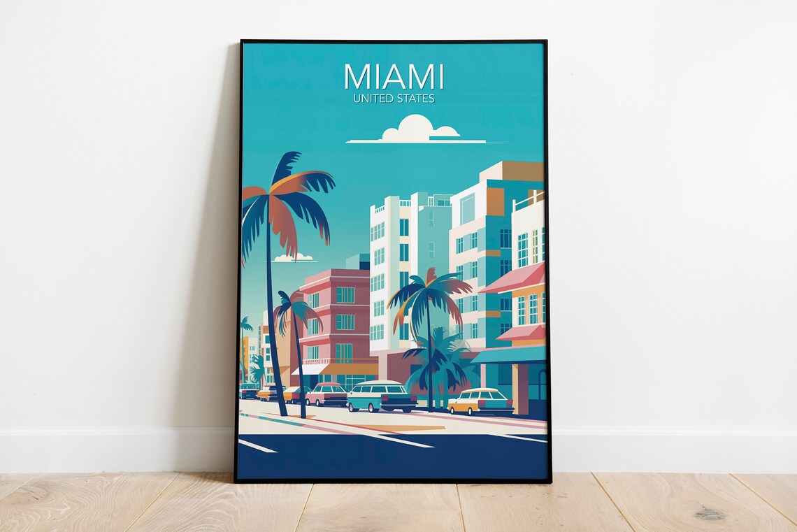 Miami Modern Travel Poster, Place for City Decor