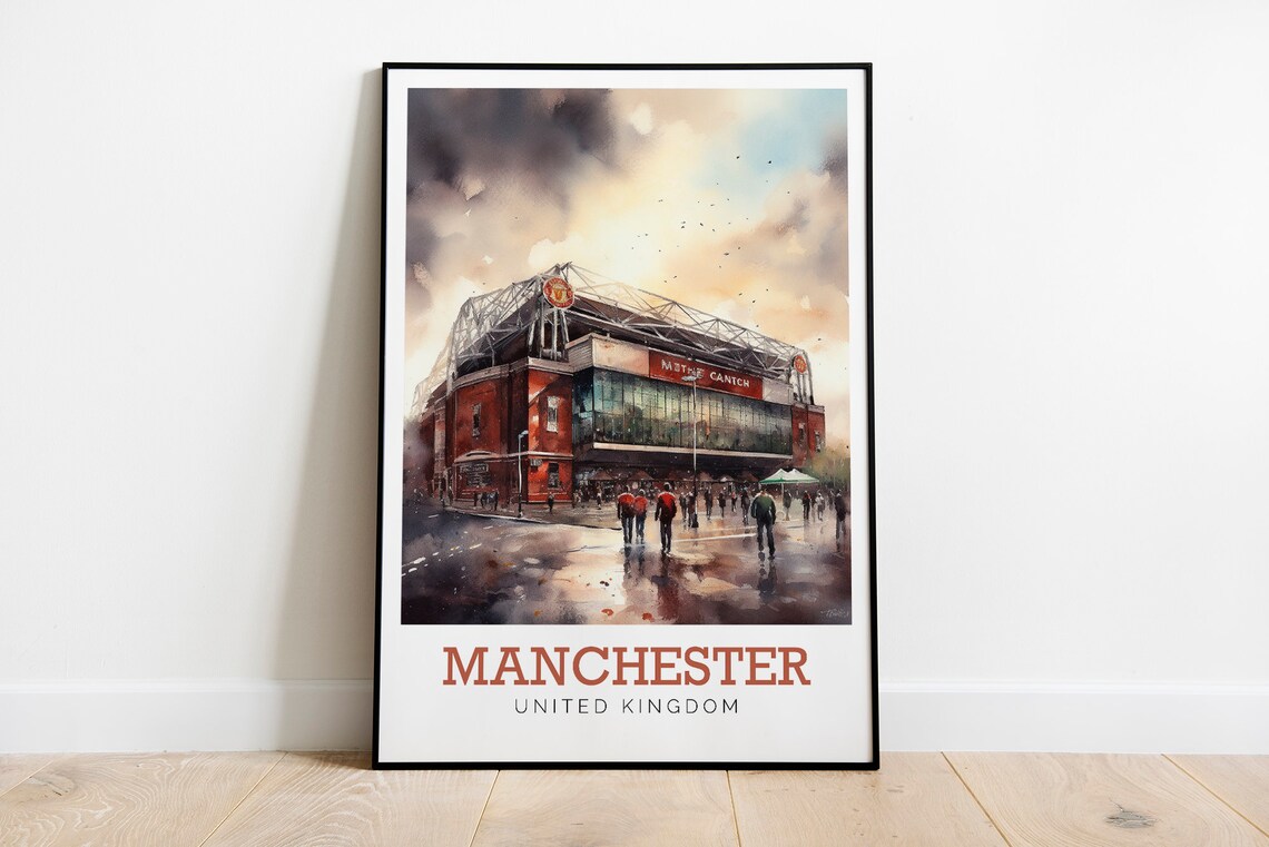 Manchester United Football Stadium Watercolor Art Travel Poster - Image 3