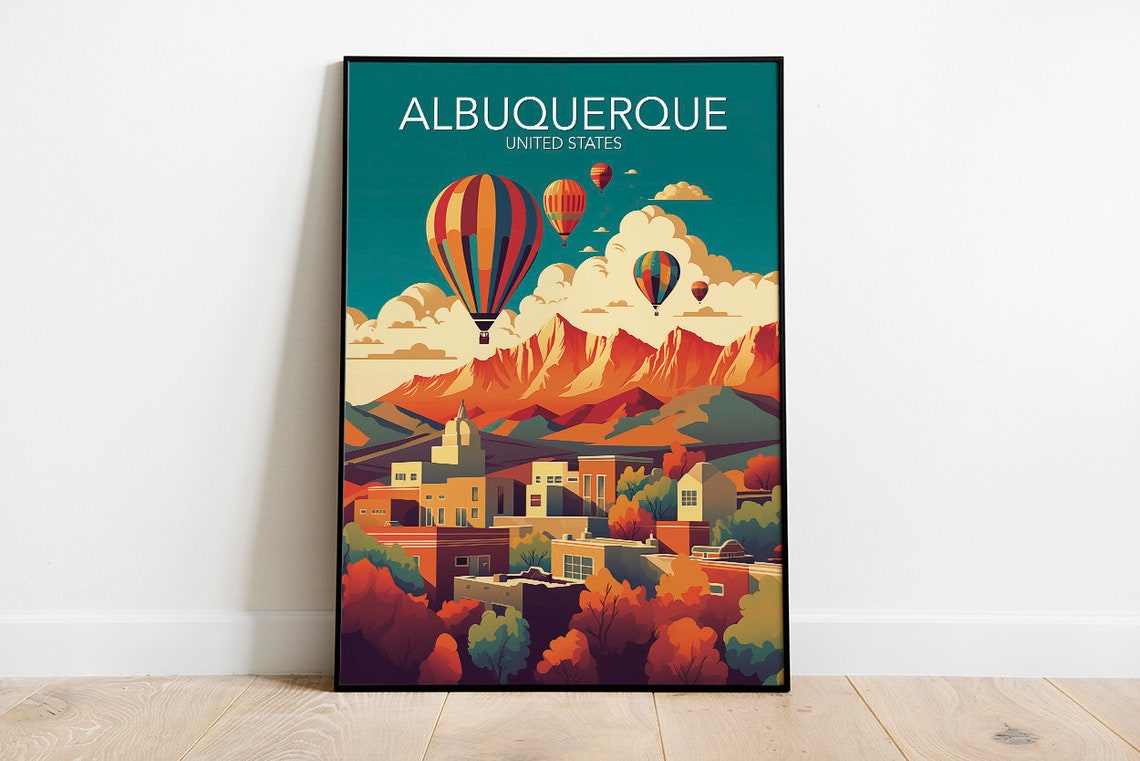 Albuquerque Hot Air Balloons Desert Mountains Vintage Travel Poster