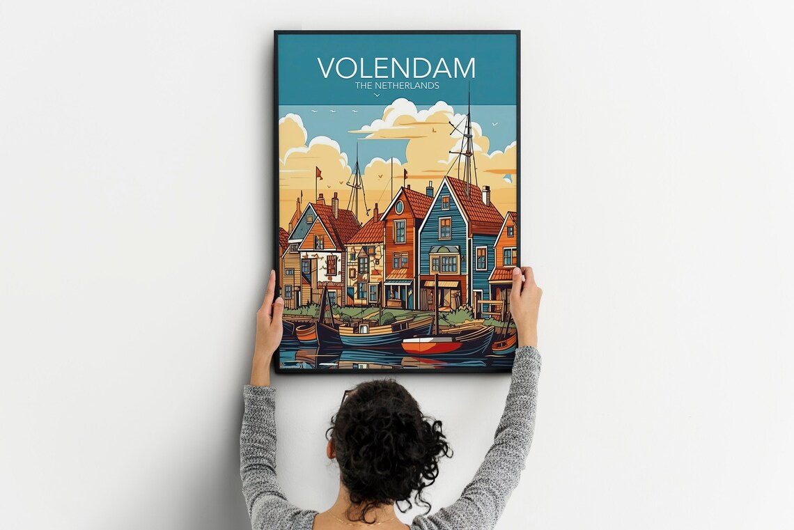 Volendam Netherlands Harbor Houses Boats Vintage Travel Art Poster - Image 2