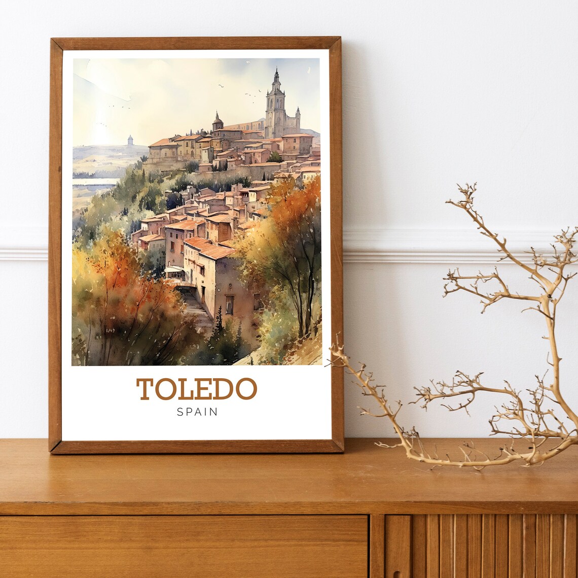Toledo Spain Autumn Hilltop Old Town Watercolor Art Travel Poster - Image 3