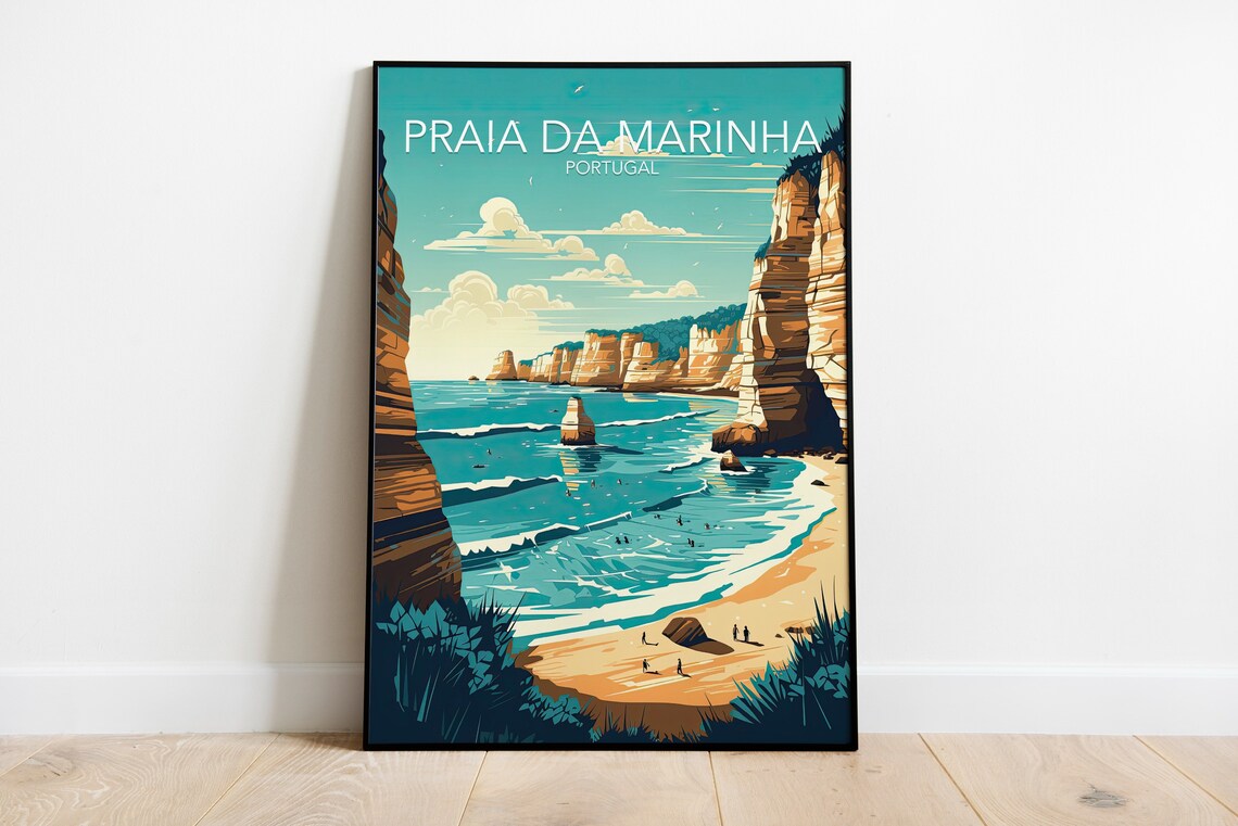 Praia da Marinha Portugal Vintage Retro Beach Cliffs Travel Poster - Image 2
