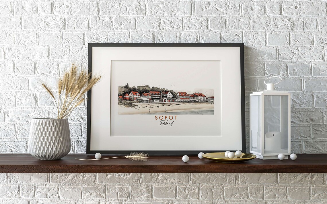Sopot Poland Seaside Beach Town Red Roof Resort Watercolor Poster - Image 2
