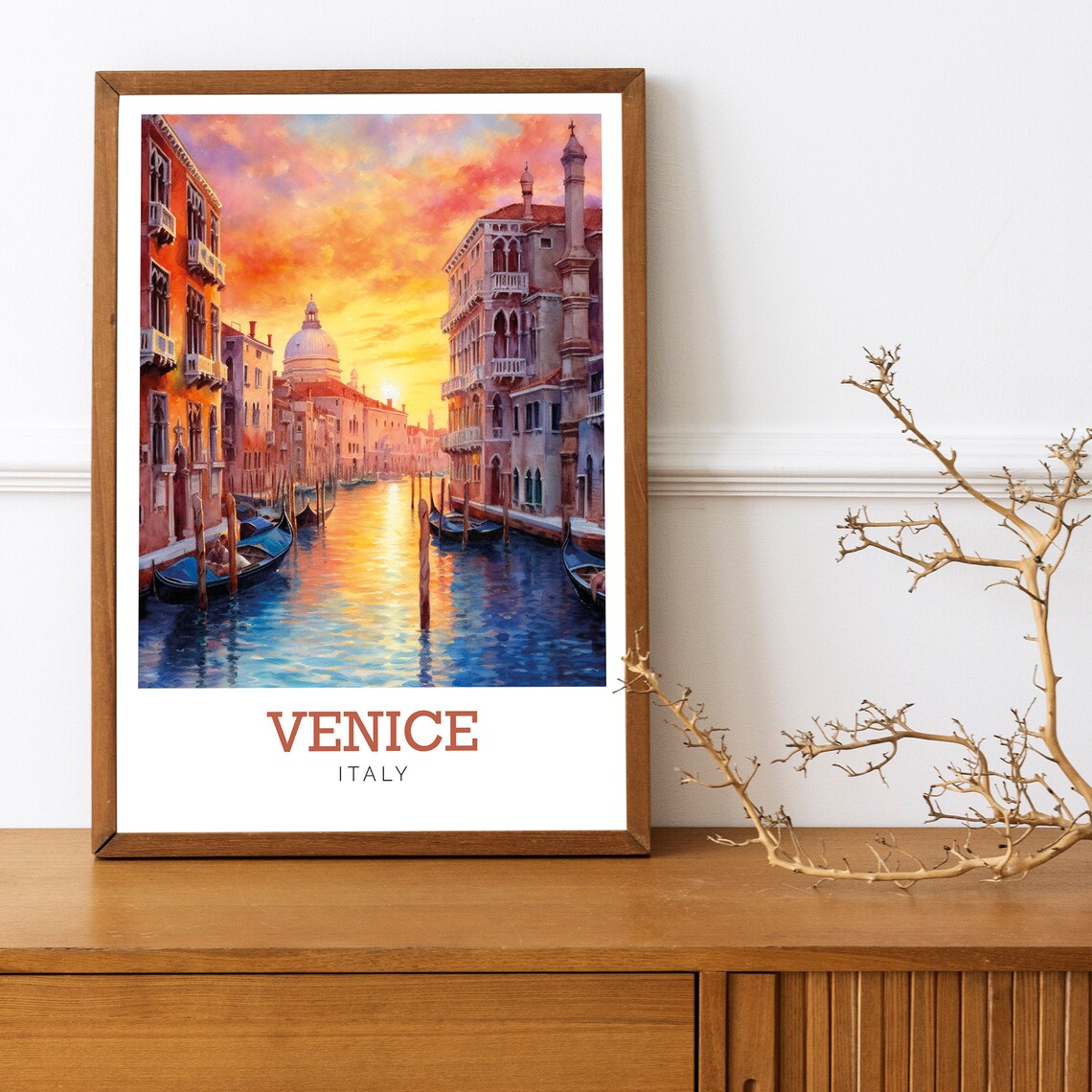 Venice Italy Sunset Grand Canal Watercolor Art Travel Poster