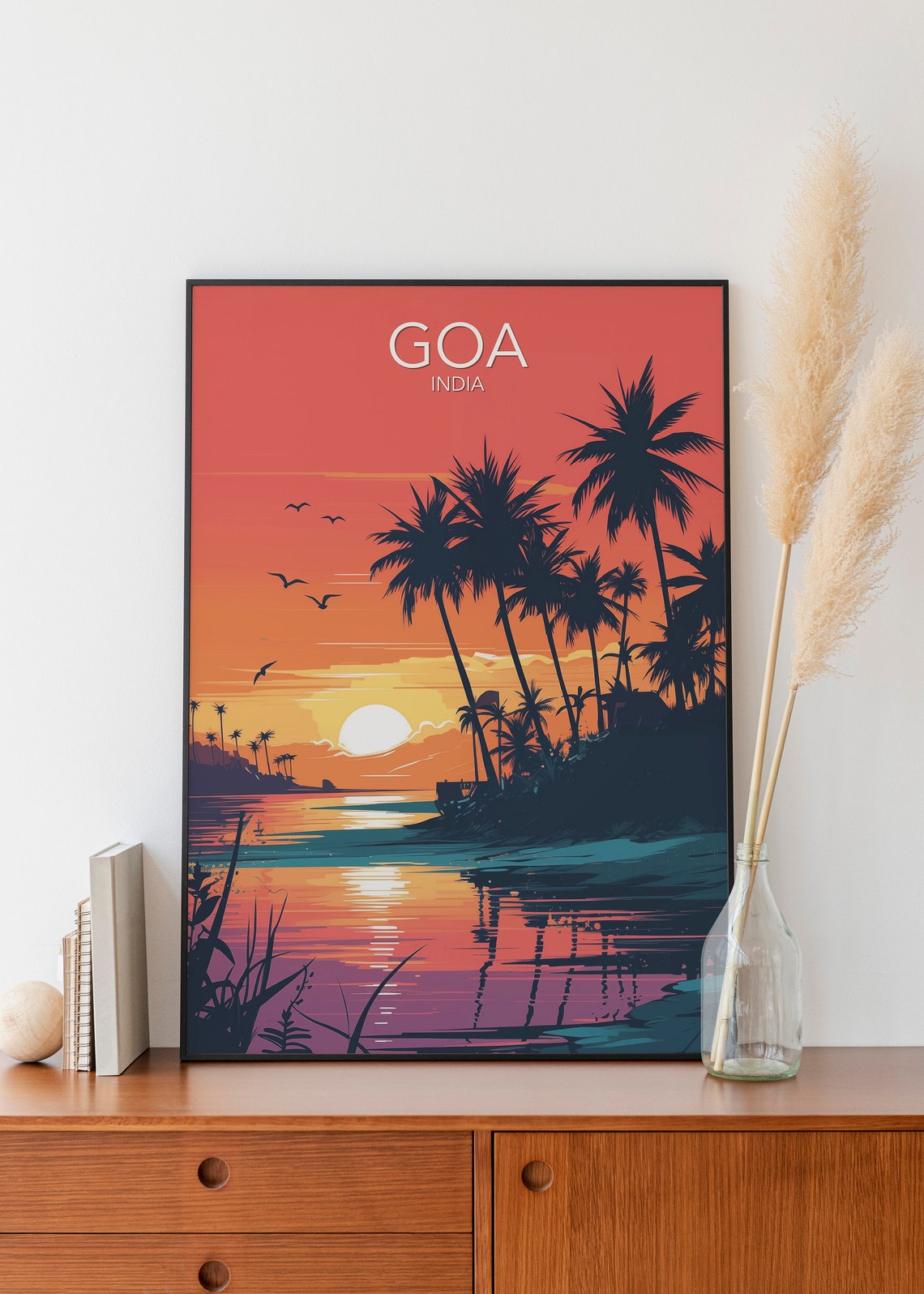 Goa India Tropical Palm Beach Sunset Ocean Silhouette Poster - Image 3