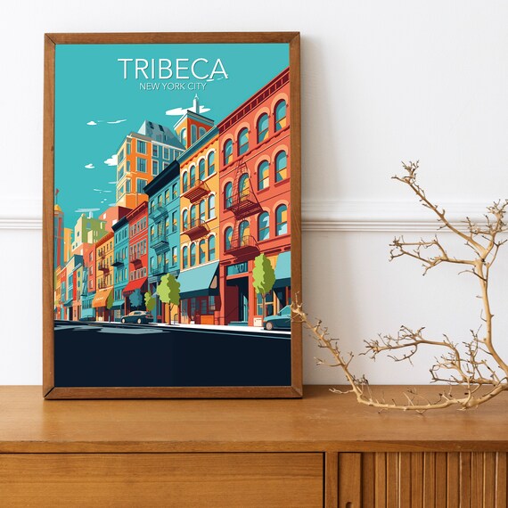 Tribeca New York City Colorful Street Facades Modern Travel Poster