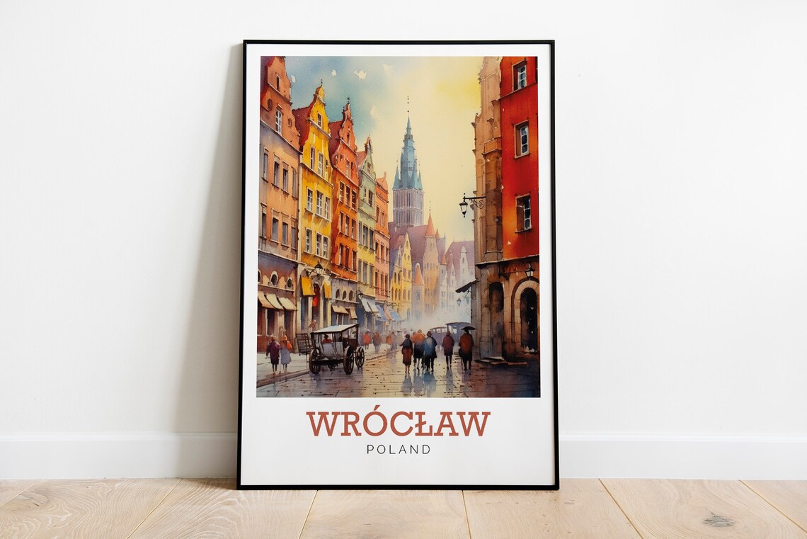 Wroclaw Poland Market Square Street Watercolor Art Travel Poster - Image 2