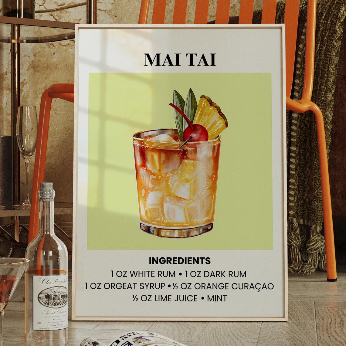 Mai Tai Tropical Cocktail Recipe Classic Tiki Bar Decor Poster