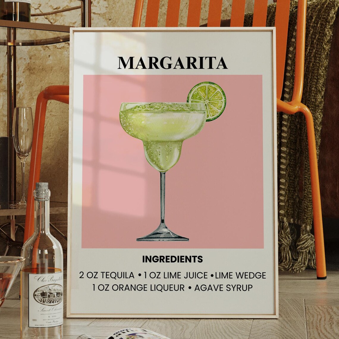 Margarita Cocktail Recipe Lime Modern Kitchen Bar Decor Poster