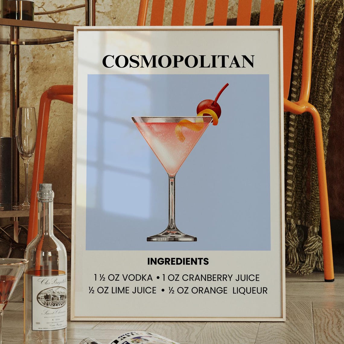 Cosmopolitan Cocktail Recipe Classic Martini Bar Decor Poster