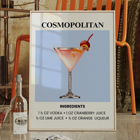 Cosmopolitan Cocktail Recipe Classic Martini Bar Decor Poster