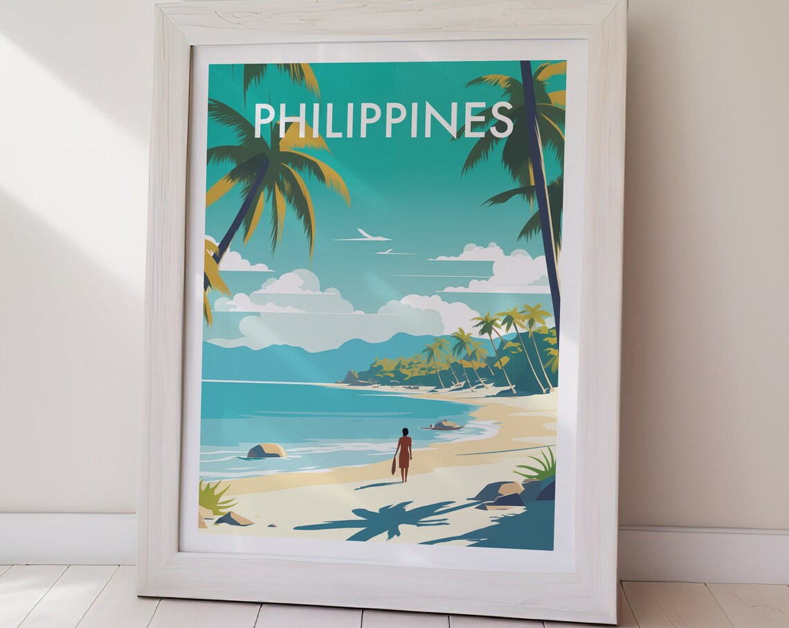 Philippines Tropical Beach Palm Trees Retro Style Travel Poster - Image 2