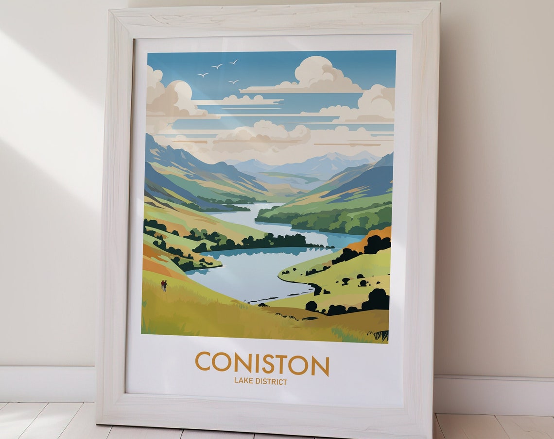 Coniston Lake District Fell Lake Hikers Vintage Travel Poster - Image 2