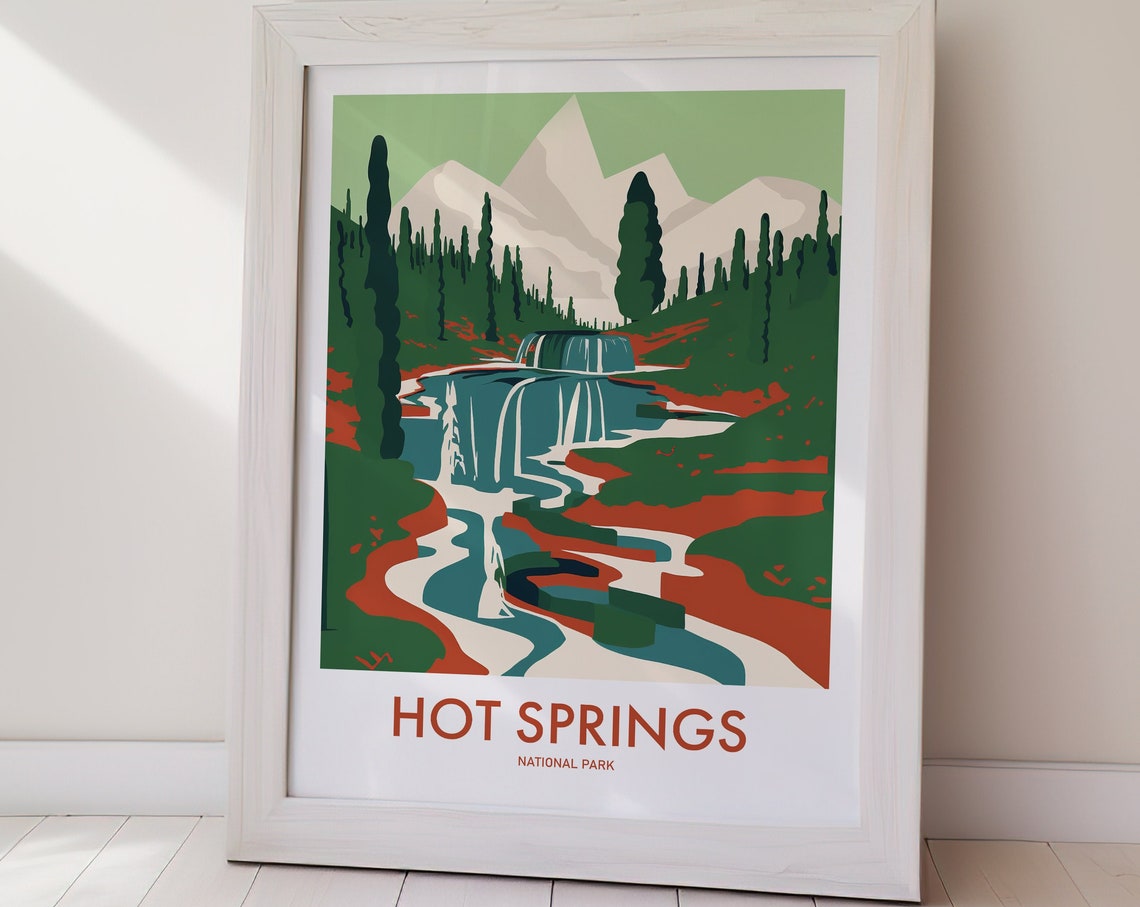 Hot Springs National Park Waterfall Forest Mountain Retro Art Poster - Image 2