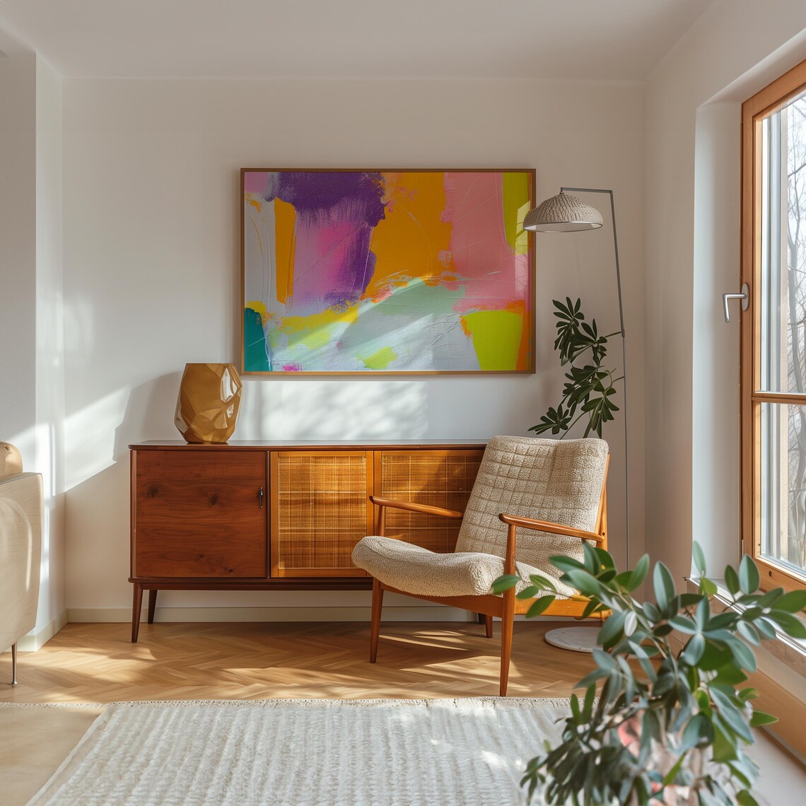 Violet Marigold Blush Lime Block Color Abstract Painting Poster - Image 2