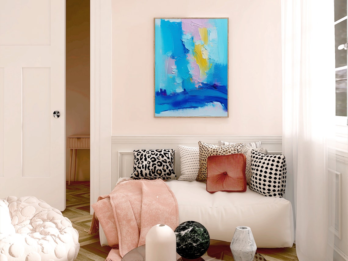 Cobalt Blue and Gold Impasto Abstract Calm Ocean Feel Poster - Image 2