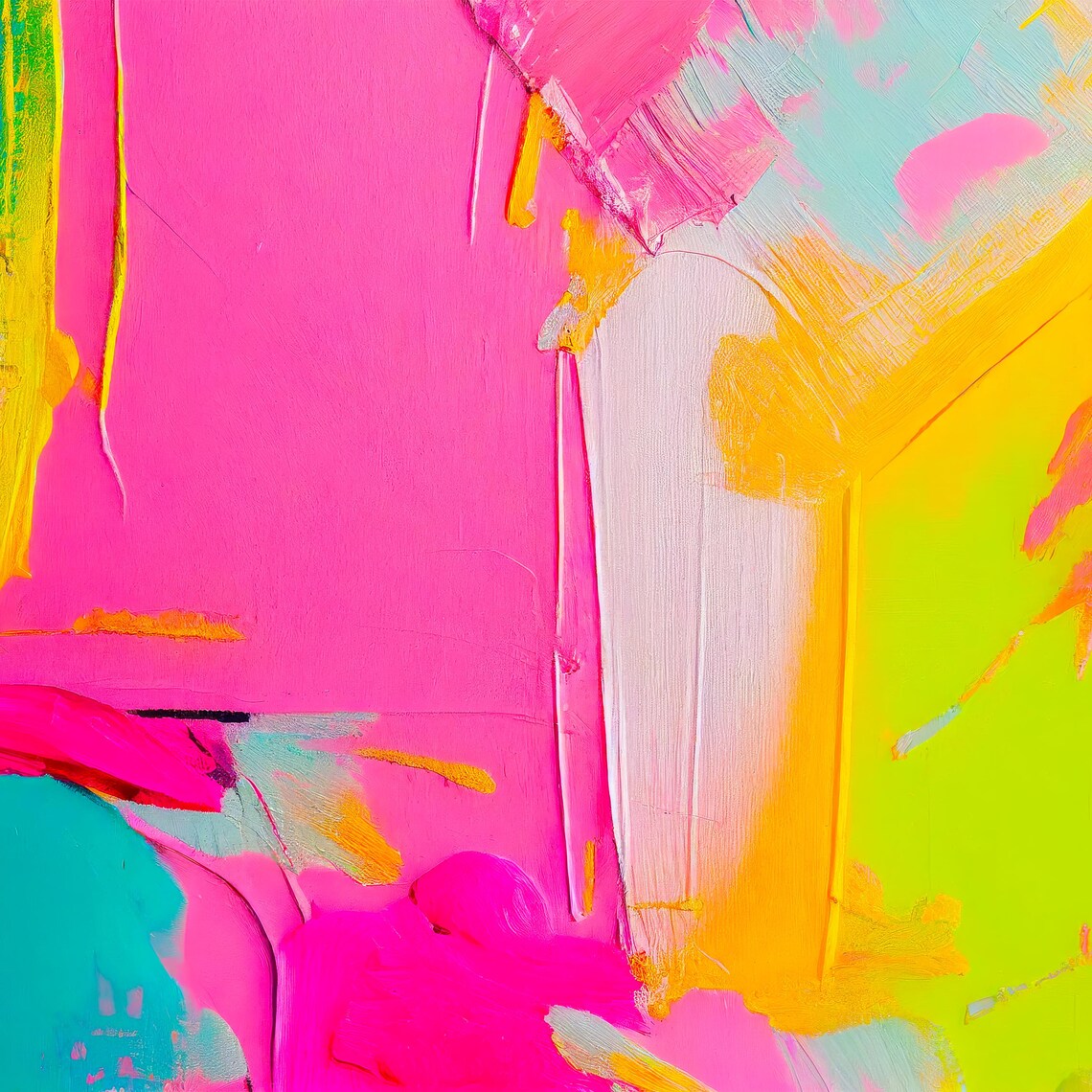 Magenta Teal Chartreuse Bold Expressive Abstract Painting Poster - Image 3