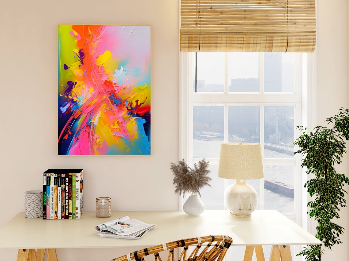 Orange Pink and Gold Diagonal Abstract Expressionist Art Poster - Image 3