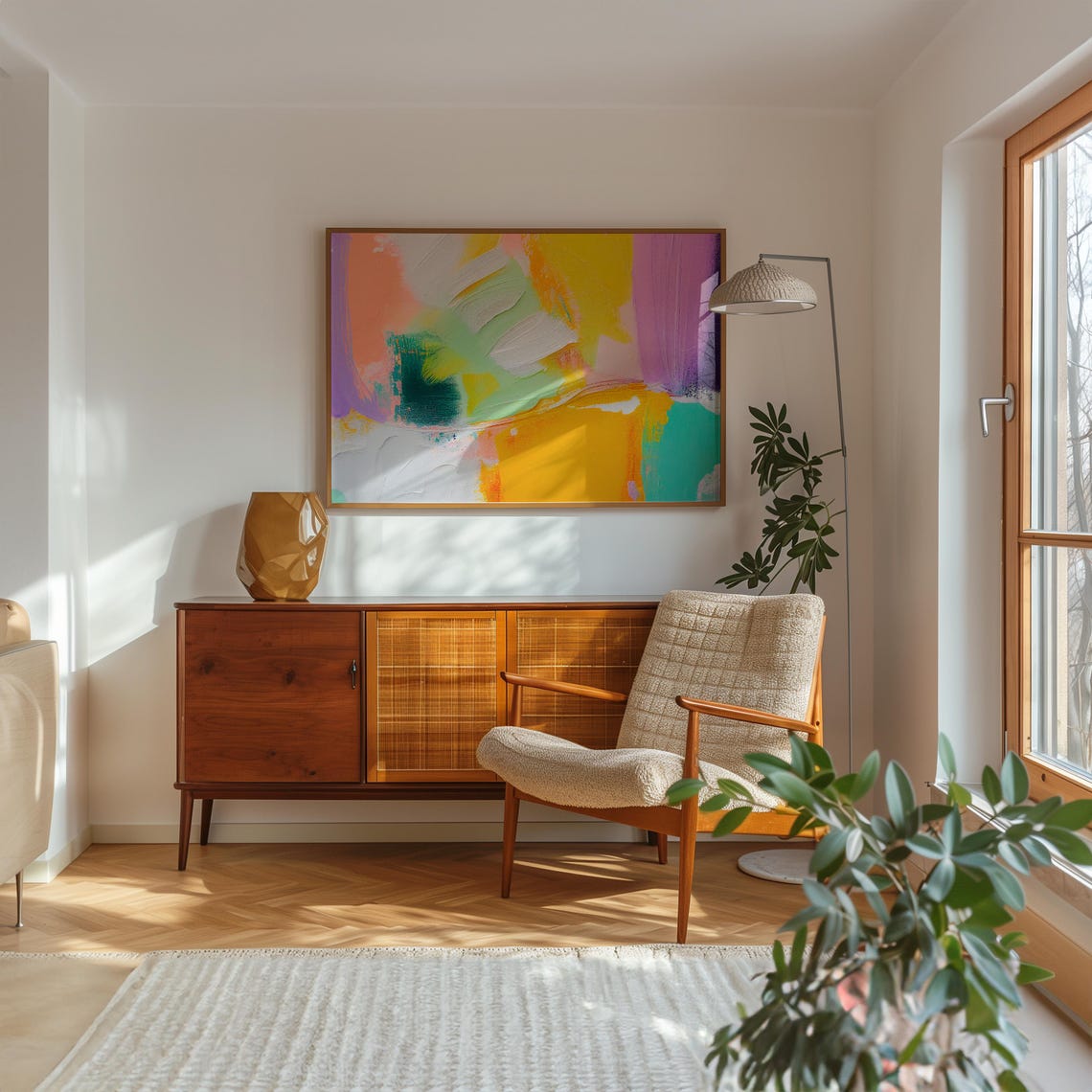 Peach Gold Mint Lavender Brushstroke Soft Abstract Painting Poster - Image 2