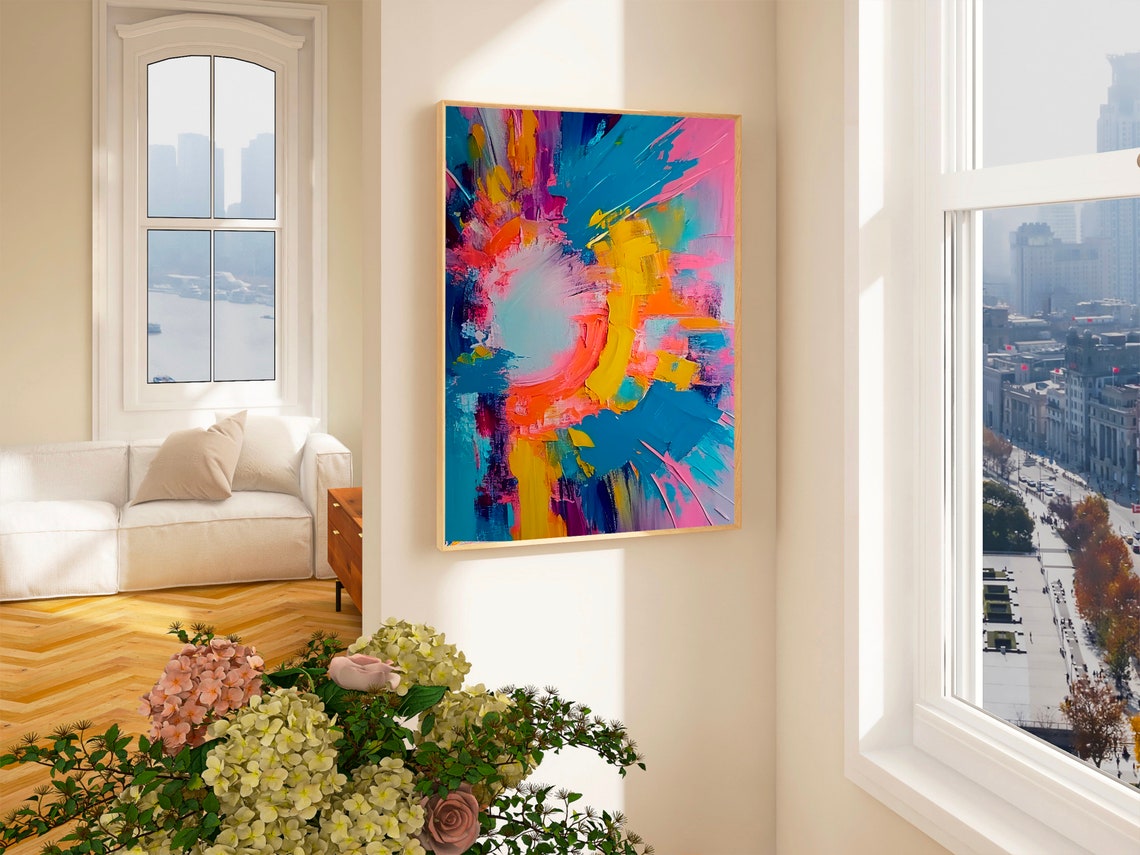 Blue Pink and Yellow Swirl Abstract Joyful Modern Color Poster - Image 2