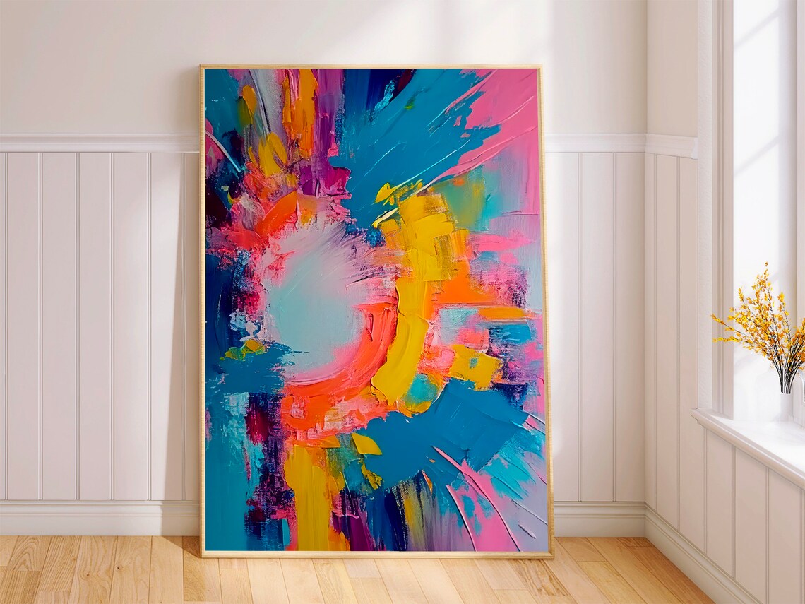 Blue Pink and Yellow Swirl Abstract Joyful Modern Color Poster