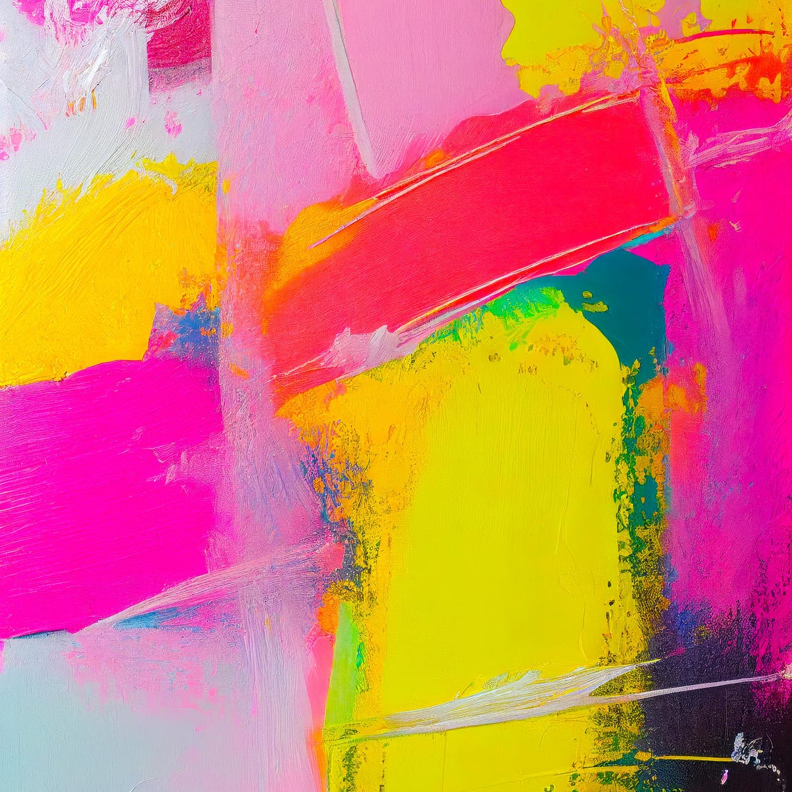 Neon Pink Chartreuse Purple Electric Brushstroke Abstract Poster - Image 3