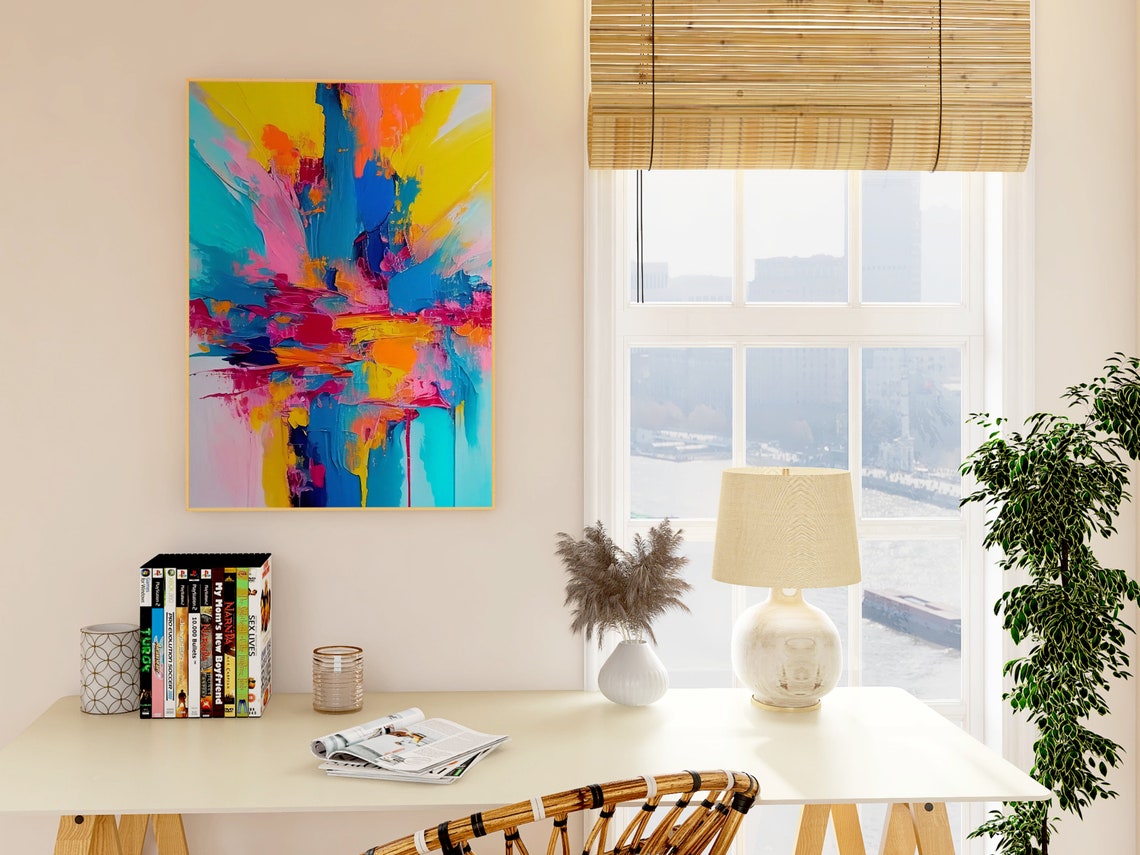 Yellow Teal and Magenta Bold Sweeping Abstract Modern Poster - Image 3