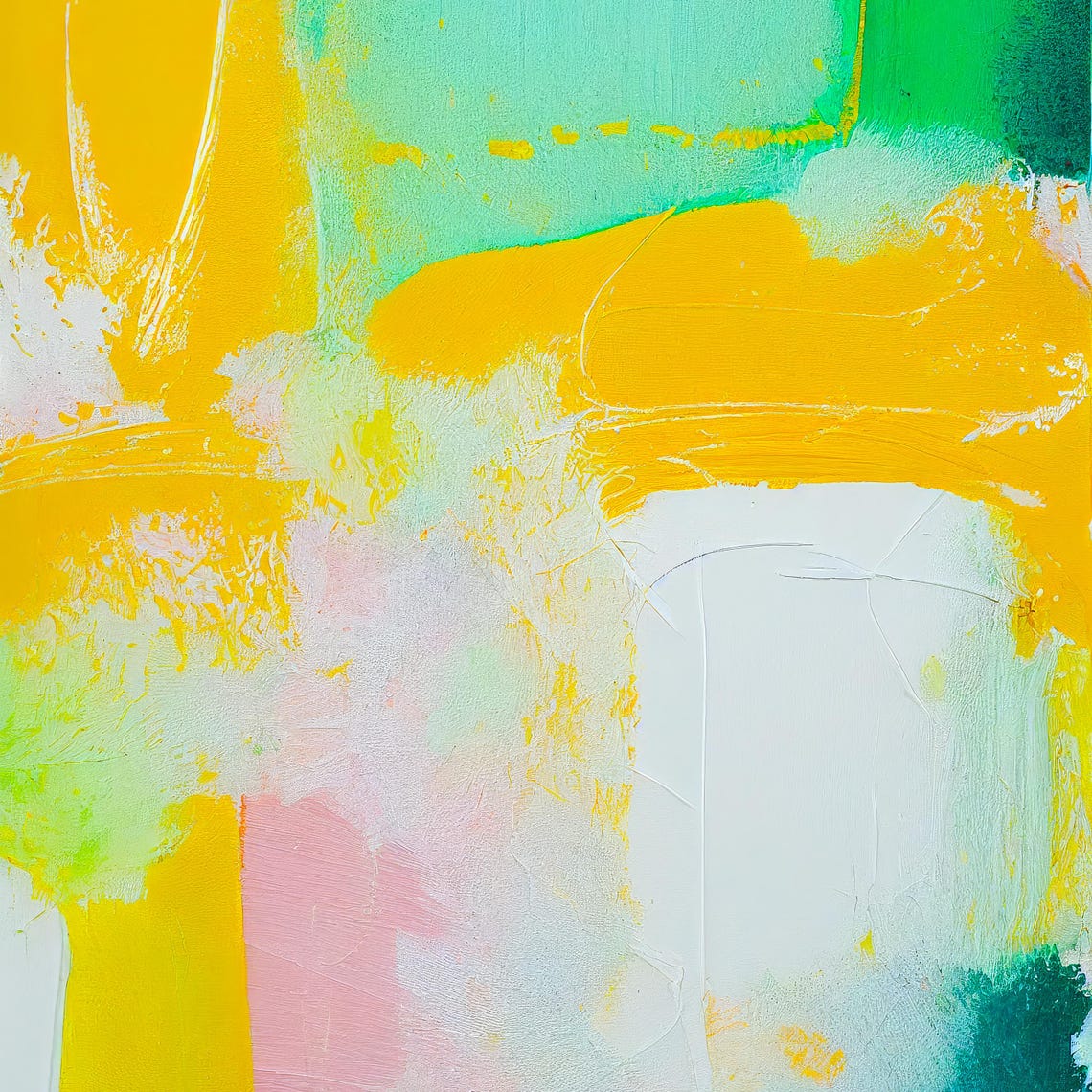 Soft Yellow Mint Green Pastel Brushstroke Abstract Painting Poster - Image 3