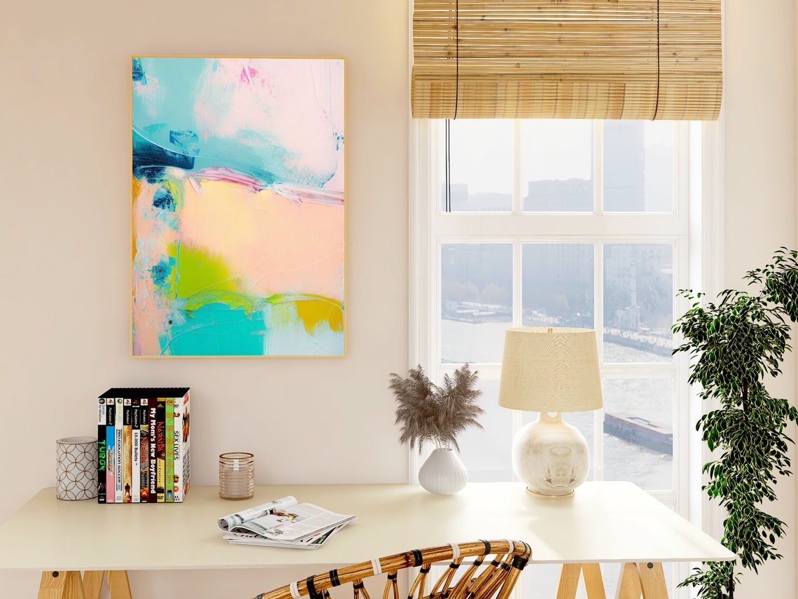 Pastel Peach Teal and Lime Airy Minimal Abstract Calm Poster - Image 4